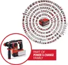 A circular diagram of Einhell Power X-Change tools surrounding a central battery and charger, with a close-up of a specific hammer drill in a circle on the left. Produktbild-Vorschau