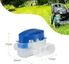 A close-up of a lawnmower cable connector with a blurred background of a lawn and a lawnmower. Produktbild-Vorschau
