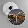Wanduhr - Rund - Glasuhr - Fußgängerbrücke Himmel Wasser - Produktbild-Vorschau 2