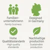 A grid of four marketing icons with accompanying German and English text. Produktbild-Vorschau