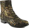 A single black boot with a gold floral pattern, shown from the side. Produktbild-Vorschau