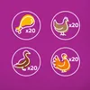 Four circular icons with illustrations of poultry and a chicken drumstick, each with 'x20' text. Produktbild-Vorschau