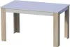A rectangular table with a white top and wooden legs, shown from a front-side angle against a white background. Produktbild-Vorschau