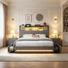 Lit tapissier INONEFT 140x200 cm avec LED et USB, lit Voir les images du produit 1