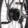 A close-up view of the rear wheel and drivetrain of an electric bicycle. Produktbild-Vorschau