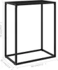 A black console table shown from a diagonal front-facing angle with dimensions indicated by text. Produktbild-Vorschau