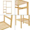 A collage of four images showing different angles and details of a wooden garment rack. Produktbild-Vorschau
