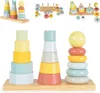 Tooky Toy Holz-Stapelturm-Set TKF008B, Formsortierer, bunte Produktbild-Vorschau 1