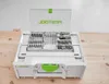 A Festool drill bit set in its case, open, on a wooden table. Voir les images du produit