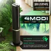 A promotional image for a Brandson tower fan, featuring the product surrounded by lush greenery, with text overlays highlighting its features and modes. Podgląd zdjęcia produktu