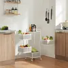 A kitchen scene with a white rolling cart filled with fruits and vegetables. Podgląd zdjęcia produktu