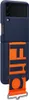 A dark blue phone case with an orange strap is shown against a white background. Produktbild-Vorschau