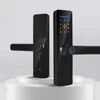 Two black smart door locks are displayed on a white pedestal against a light gray background. Produktbild-Vorschau