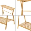 A collage of four close-up images of a wooden garment rack with shelves. Podgląd zdjęcia produktu