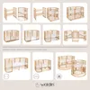 A collage of different configurations and uses of a wooden baby crib. Produktbild-Vorschau
