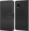 A black flip-style phone case for a Samsung Galaxy M33 5G is shown from two angles. Produktbild-Vorschau