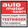 A marketing image with text and logos from a car magazine review. Produktbild-Vorschau