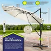 A large cantilever umbrella is shown with various measurements and feature callouts. Náhľad obrázku produktu
