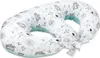 A white and teal animal-themed nursing pillow. Voir les images du produit