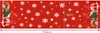 A red Christmas-themed table runner with white snowflakes and gnome illustrations at the ends. Dimensions are indicated. Náhled obrázku produktu
