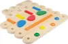A wooden balance beam toy set with colorful climbing holds and pegs, arranged on a white background. Produktbild-Vorschau