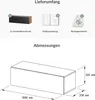 An image showing the contents of a package and the dimensions of a piece of furniture. Produktbild-Vorschau