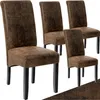 Four brown upholstered dining chairs are arranged in a studio setting against a white background. Náhled obrázku produktu