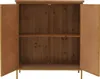 An open cabinet with wooden shelves and doors. Voir les images du produit