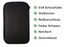 A black protective case with text listing its features. Produktbild-Vorschau
