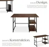 Collage of images showing a desk with shelves, text descriptions of its design and construction. Náhled obrázku produktu