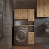 A modern bathroom with a washing machine and storage cabinets. Produktbild-Vorschau