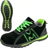 A pair of black and green work shoes, with the sole shown separately. Produktbild-Vorschau