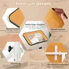 A collage of images highlighting the features of a height-adjustable bedside table. Produktbild-Vorschau