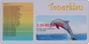 A marketing image showing a dolphin jumping out of the water with text overlays and a list of compatible printer models. Produktbild-Vorschau