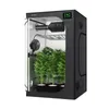 A grow tent with plants inside, showing internal equipment like lights, a fan, and a controller. Produktbild-Vorschau
