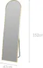 A full-length mirror with a gold frame and a black stand, shown against a white background with dimensions indicated. Produktbild-Vorschau