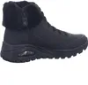 A black Skechers Uno Rugged boot with fur trim is shown from the side. Produktbild-Vorschau