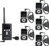 A set of wireless tour guide system devices, including a base station and multiple receivers with earpieces. Produktbild-Vorschau