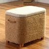 Handgefertigte Rattan-Ottomane in Natur mit Leinensitz, Produktbild-Vorschau 1