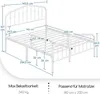A diagram of a white metal bed frame with dimensions and specifications. Produktbild-Vorschau
