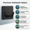 TECBULL® 5 Edelstahl Klebehaken massiv V2 - Schwarz (matt), Produktbild-Vorschau 2