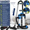 A Masko industrial vacuum cleaner is shown with various features highlighted by text and diagrams. Produktbild-Vorschau