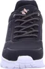 A close-up front view of a black Skechers sneaker. Voir les images du produit