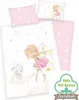 A flat lay of children's bedding with a fairy and bunny illustration. Podgląd zdjęcia produktu