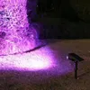 A solar-powered garden light illuminates a bush with purple light at night. Anteprima dell’immagine prodotto