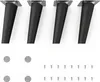 Four black furniture legs with silver mounting plates are shown, along with two felt pads and a group of screws, all on a white background. Produktbild-Vorschau