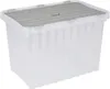 A clear studio shot of a transparent storage box with a gray lid. Voir les images du produit