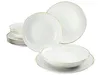 A set of white porcelain plates and bowls with gold trim, arranged on a white background. Náhľad obrázku produktu