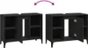 Two identical black cabinets are shown side-by-side. The cabinet on the right has one of its doors open, revealing shelves and hinges. An arched purple arrow above indicates a possible movement or function. Anteprima dell’immagine prodotto