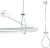 A close-up view of a shower rod support system, showing how a cable attaches to the rod and a ceiling mount. Produktbild-Vorschau